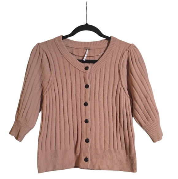 Free People Sloane Cardigan - Pink Ribbed Knit Design - Picture 4 of 12